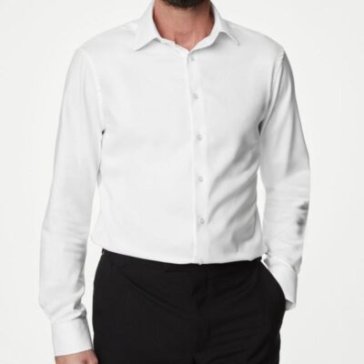 M&S SARTORIAL Tailored Fit Easy Iron Luxury Cotton Twill Shirt White | Mens Formal Shirts