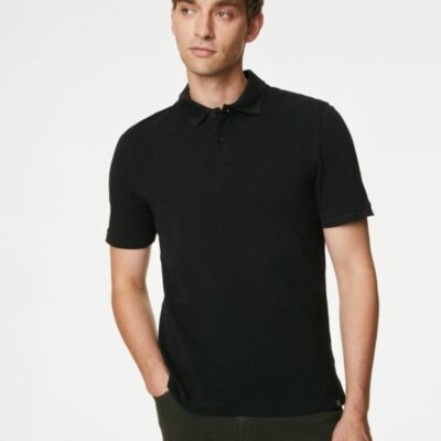 M&S Collection Pure Cotton Pique Polo Shirt Black | Mens Polo Shirts