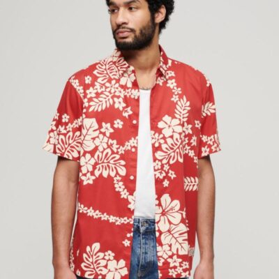 Superdry Cotton Blend Hawaiian Shirt Red Mix | Mens Shirts