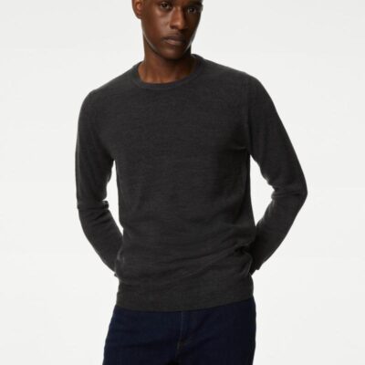 M&S Collection Cashmilon™ Crew Neck Jumper Charcoal | Mens Jumpers & Knitwear