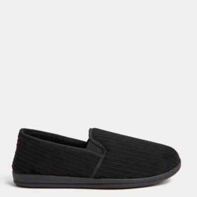 M&S Collection Corduroy Slippers with Freshfeet™ Black | Mens Slippers