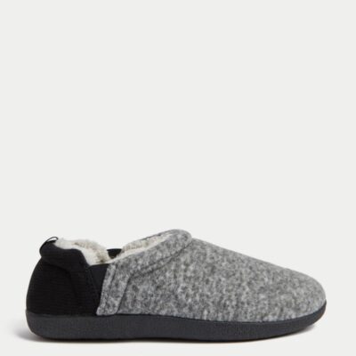 M&S Collection Fleece Lined Slippers with Freshfeet™ Black Mix | Mens Slippers