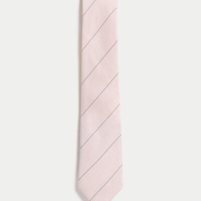 M&S Collection Linen Rich Striped Tie Soft Pink | Mens Ties