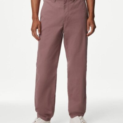 M&S Collection Regular Fit Stretch Chinos Raspberry | Mens Chinos