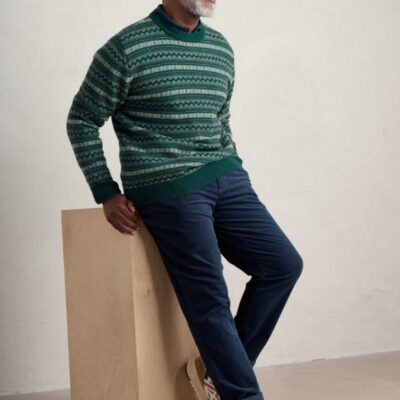 Seasalt Cornwall Wool Rich Fair Isle Crew Neck Jumper Green Mix | Mens Jumpers & Knitwear