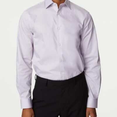 M&S Collection Regular Fit Easy Iron Pure Cotton Shirt Lilac | Mens Formal Shirts