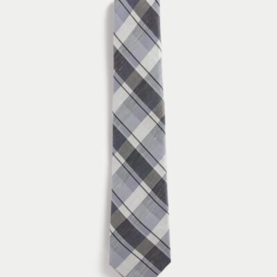 M&S SARTORIAL Check Silk Rich Tie Blue | Mens Ties