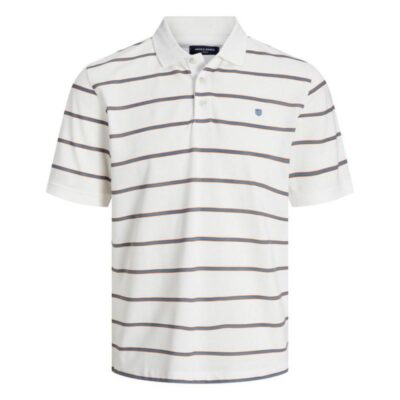 JACK & JONES Cotton Blend Striped Polo Shirt White Mix | Mens Tops & T-shirts