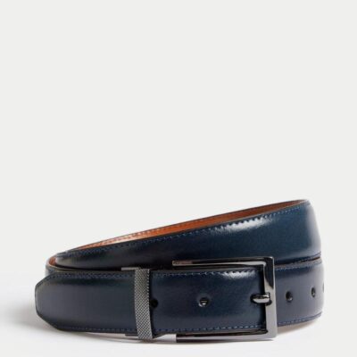 M&S Collection Leather Reversible Belt Navy | Mens Belts