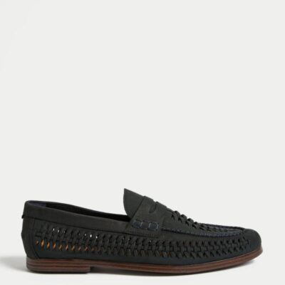 M&S Collection Nubuck Leather Slip-On Loafers Navy | Mens Smart Shoes