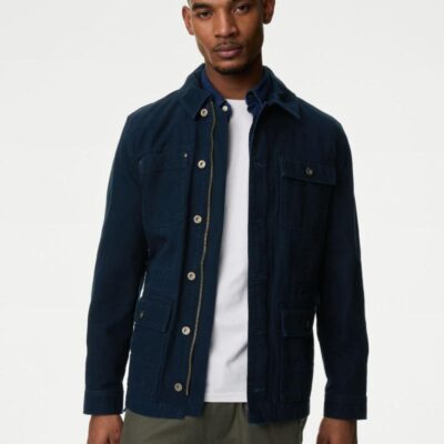 M&S Collection Pure Cotton Utility Jacket Navy | Mens Coats & Jackets