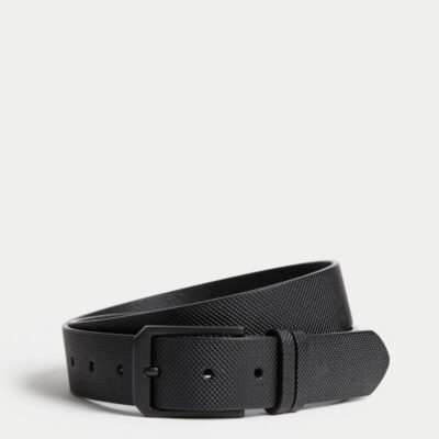 M&S Collection Leather Textured Belt Black | Mens Belts