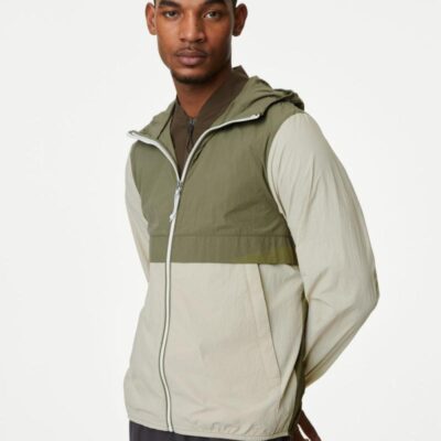 Goodmove Packable Hooded Anorak with Stormwear Green Mix | Mens Sportswear