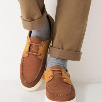 Crew Clothing Leather Deck Trainers Tan | Mens Trainers