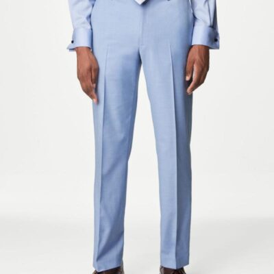 M&S Collection Regular Fit Stretch Suit Trousers Sky Blue | Mens Smart Trousers