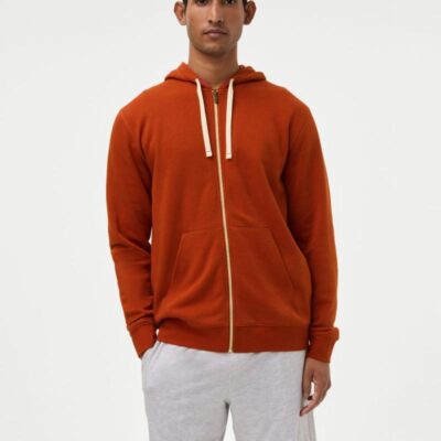 M&S Collection Cotton Rich Zip Up Hoodie Burnt Orange | Mens Hoodies & Sweatshirts