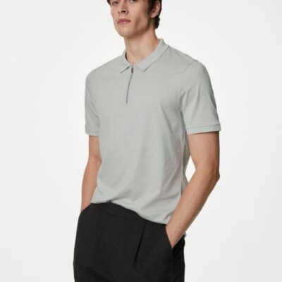 Autograph Pure Supima® Cotton Half Zip Polo Shirt Silver Grey | Mens Tops & T-shirts