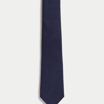 M&S SARTORIAL Textured Pure Silk Tie Navy | Mens Ties