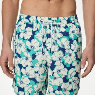 M&S Collection Quick Dry Floral Swim Shorts Cobalt | Mens Swimwear