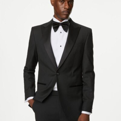 M&S Collection Slim Fit Stretch Tuxedo Jacket Black | Mens Suits