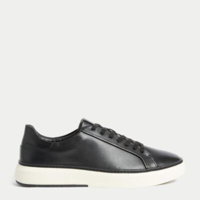 M&S Collection Airflex™ Leather Lace Up Trainers Black | Mens Trainers