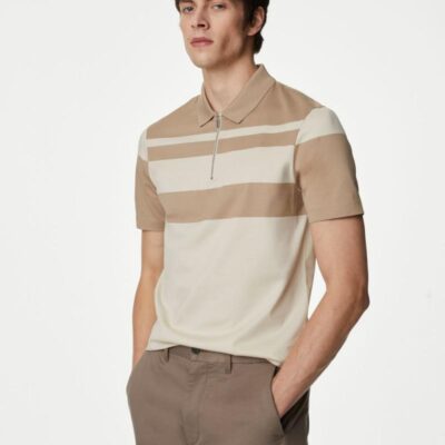 Autograph Pure Supima® Cotton Striped Polo Shirt Natural Mix | Mens Tops & T-shirts