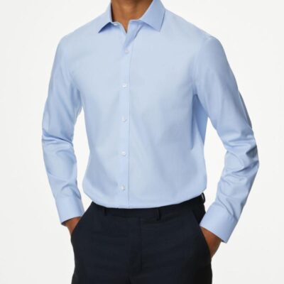 M&S Collection Regular Fit Ultimate Non Iron Cotton Shirt Blue | Mens Formal Shirts