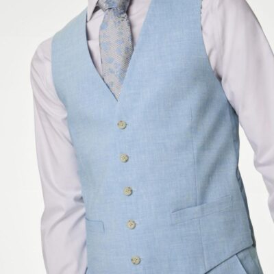 M&S Collection Italian Linen Miracle™ Waistcoat Light Blue | Mens Suits