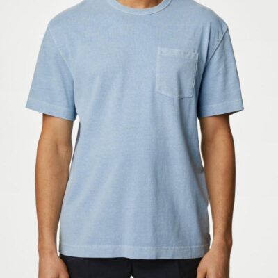 M&S Collection Pure Cotton Crew Neck T-Shirt Light Chambray | Mens Tops & T-shirts