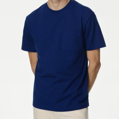 M&S Collection Pure Cotton Midweight Pocket T-shirt Blue | Mens The Smart Edit