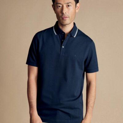 Charles Tyrwhitt Cotton Rich Pique Polo Shirt Navy | Mens Tops & T-shirts