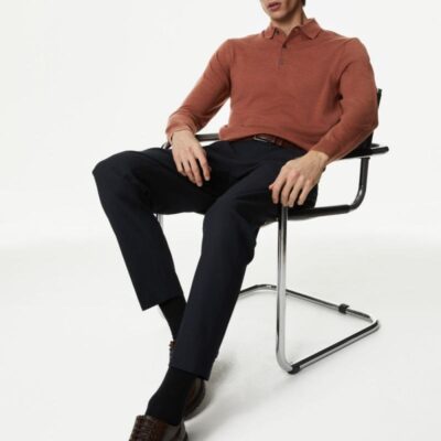 Autograph Pure Extra Fine Merino Wool Knitted Polo Shirt Spice | Mens The Smart Edit