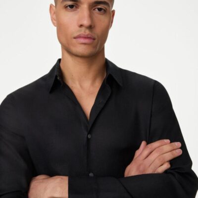 M&S Collection Pure Linen Slim Fit Shirt Black | Mens Shirts