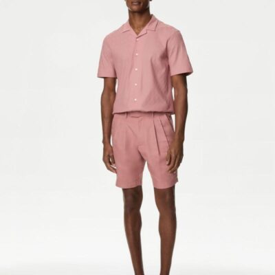 Autograph Linen Blend Pleat Front Shorts Dusky Pink | Mens Shorts