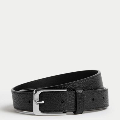 JAEGER Leather Textured Belt Black | Mens Belts