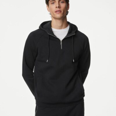 Autograph Cotton Blend Half Zip Hoodie Black | Mens Loungewear