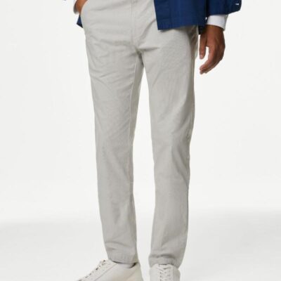 M&S Collection Slim Fit Belted Textured Stretch Chinos Natural | Mens Trousers