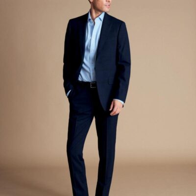 Charles Tyrwhitt Pure Merino Wool Checked Blazer Navy Mix | Mens Blazers