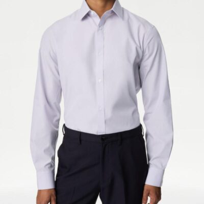 M&S Collection Regular Fit Easy Iron Cotton Blend Shirt Lilac | Mens Formal Shirts