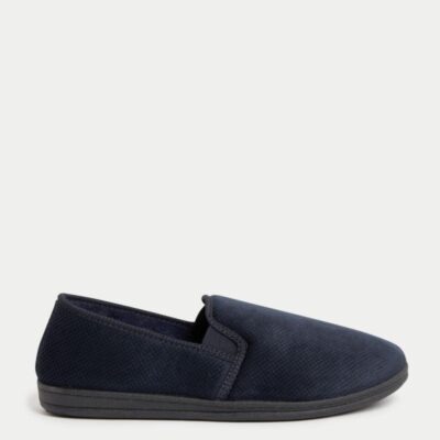 M&S Collection Velour Slippers with Freshfeet™ Navy | Mens Slippers