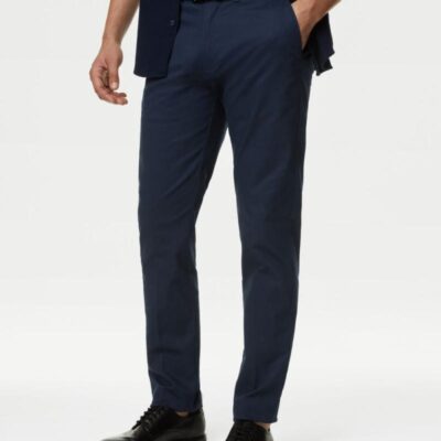 M&S Collection Slim Fit Printed Belted Stretch Chinos Navy | Mens Trousers