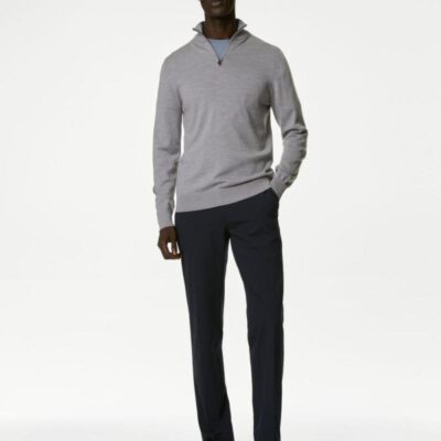 Autograph Pure Extra Fine Merino Wool Half Zip Jumper Mid Grey | Mens The Smart Edit