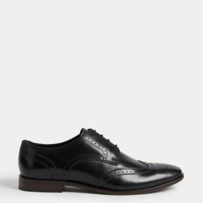 M&S Collection Wide Fit Leather Brogues Black | Mens Smart Shoes