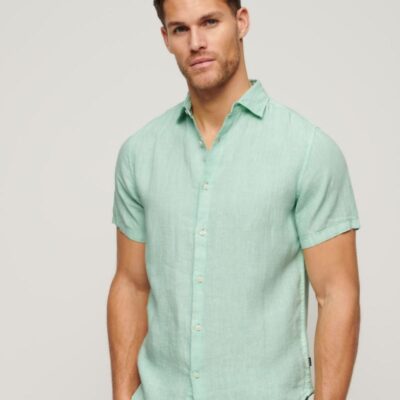 Superdry Slim Fit Pure Linen Shirt Green | Mens Shirts