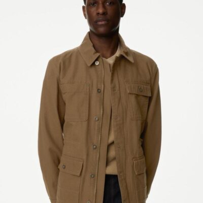 M&S Collection Pure Cotton Utility Jacket Sand | Mens Coats & Jackets