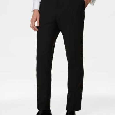 M&S Collection Skinny Fit Stretch Tuxedo Trousers Black | Mens Suits