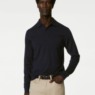 Autograph Pure Extra Fine Merino Wool Knitted Polo Shirt Navy | Mens The Smart Edit