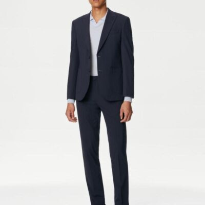 Autograph Jersey Flat Front Stretch Trousers Navy | Mens Smart Trousers