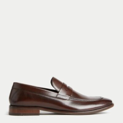 M&S Collection Leather Slip-On Loafers Brown | Mens Smart Shoes