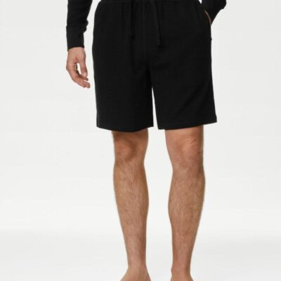 M&S Collection Pure Cotton Waffle Loungewear Shorts Black | Mens Loungewear